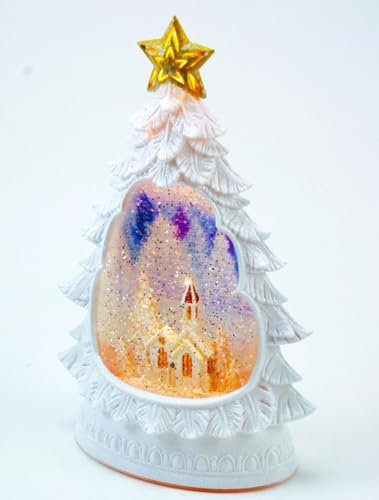 Musicboxworld MMM GmbH, 64025 Spieluhr - Weißer Tannenbaum mit Glitzerkugel – weiße Kirche