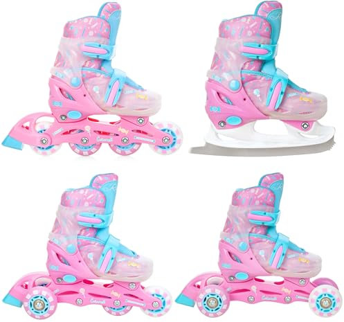 RAVEN 4in1 Inline Skates Triskates Rollschuhe Schlittschuhe Inliner für Kinder Mädchen verstellbar (Caramell, 34-37 (21,5cm-24cm))