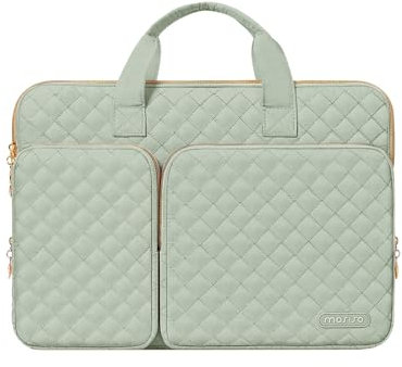 MOSISO 360 Protective Laptop Case 13.3 inch, 13-13.3 inch Laptop Sleeve Compatible with MacBook Air/Pro 13/Pro 14,HP Dell ASUS Lenovo, Square Quilted Bag Cover with 2 Pockets&Handle&Belt, Sage Green