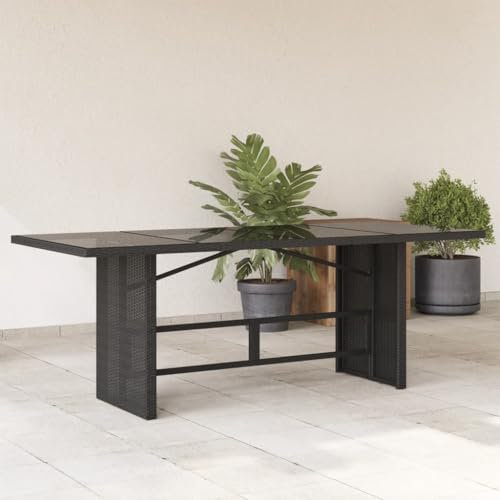 CFODOJ Möbelstück-Gartentisch mit Glasplatte schwarz 190x80x74cm Polyrattan