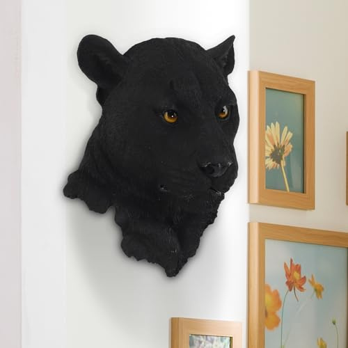 Tissting Cabeza de Animal Decoración, Escultura de Resina Artística de Leopardo Negro para Colgar en la Pared, Decoración Moderna para Hogar, Dormitorio, Sala de Estar o Bar