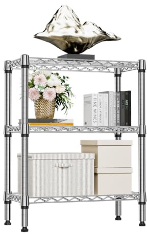 M MZG 750 lbs 3 Tier Shelf Metal Storage Shelves Wire Rack Closet Organizers for Garage Kitchen Bathroom Laundry Chrome 30 x 65 x 80 cm