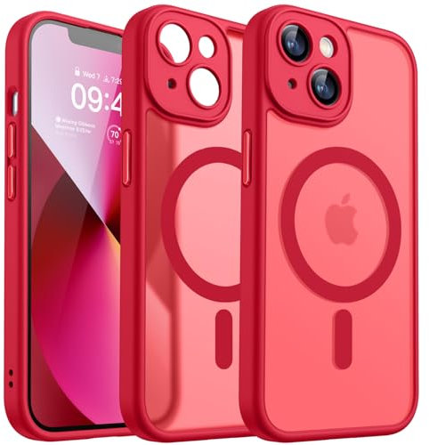CANSHN 2024 Neu für iPhone 13 Hülle mit Kameraschutz für Magsafe (TOP Militärschutz & Magnetkraft) Extrem Haltbarkeit Hülle iPhone 13 Case Stoßfest, Rot