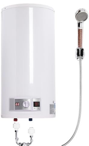 Elektro Warmwasserspeicher, 50L 2000W Wandspeicher Boiler, 5-75 ℃ Temperaturregelung, Elektrospeicher Warmwasser Heizung, Mit Dusche & Wasserhahn ﻿