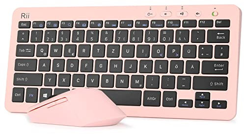 Rii Tastatur Maus Set Kabellos, 2.4G Kabellose Kompakte Tastatur mit Funkmaus für Laptop, PC und Smart TV, Deutsches QWERTZ Layout, Weiß