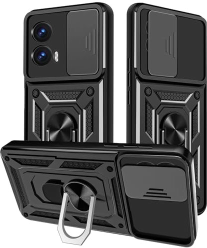 Yutwo Funda para Motorola Edge 50 Fusion Carcasa, Protección de la Cámara Carcasa con Cubierta de Cámara Deslizante y Soporte de Anill Carcasa para Motorola Edge 50 Fusion – Negro