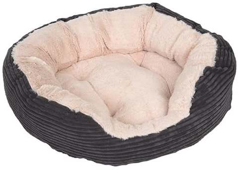ZOOPLUS Kuschelbett Cozy Cord | Breitcord-Optik | mit hohem Rand & abgesenktem Einstieg | bei 30°C waschbar | dunkelgrau (M - L 63 x B 53 x H 15 cm)