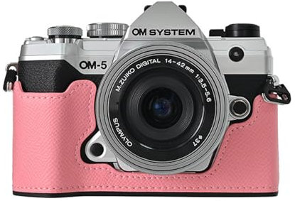 Rieibi PU Leather Half Case for Olympus OM-5/Olympus OM-D E-M5 Mark III Camera Case, Protective Case for Olympus OM System OM-5/E-M5 Mark III Case