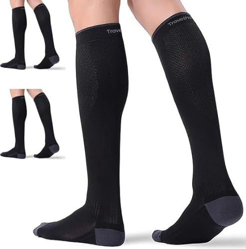 TravelHawk Kompressionsstrümpfe Damen und Herren - 3 Paar Kompressionsstrümpfe, Stützstrümpfe, Compression Socks für Laufen, Wandern, Reisen, Flug Kompressionsstrümpfe Sport