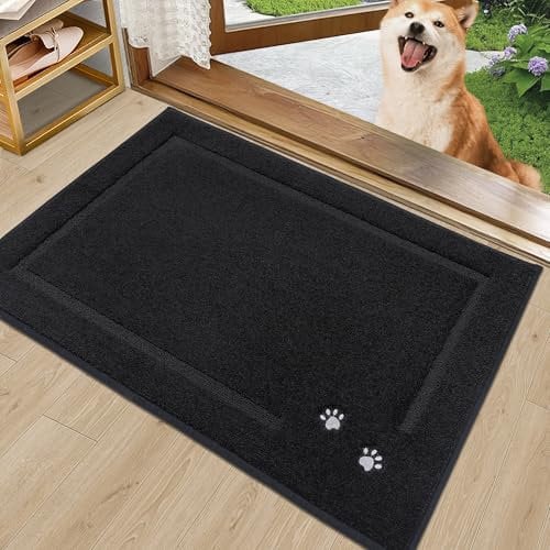BEQHAUSE Dog Door Mat for Muddy Paws 50x80cm Dirt Trapper Absorbent Doormat Non Slip Entryway Rugs Washable Stain Resistant Welcome Floor Mat Soft Low-Profile for Front Back Door, Black