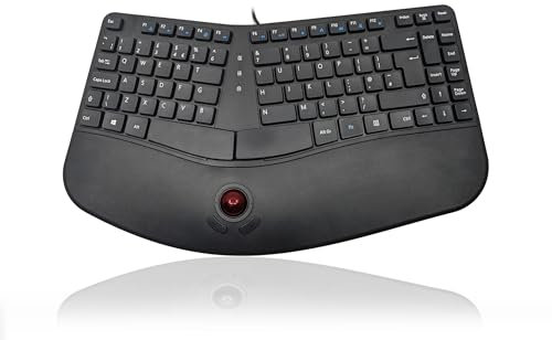 Accuratus Contour - USB Sculptured Ergonomic Split Key Multimedia Keyboard with Reverse Tilt & Trackball