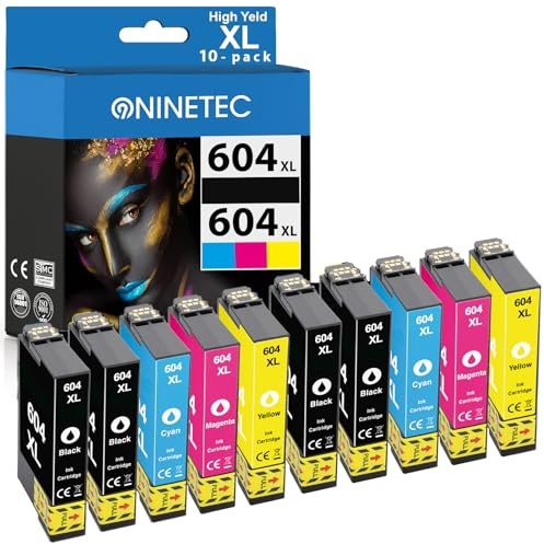 NINETEC 604XL Multipack Druckerpatronen Ersatz Kompatibel für Epson 604 XL Expression Home XP-2205 XP-2200 XP-3200 XP-4200 XP-4205 für Workforce WF-2930DWF WF-2910DWF WF-2935DWF WF-2950DWF 10-Pack