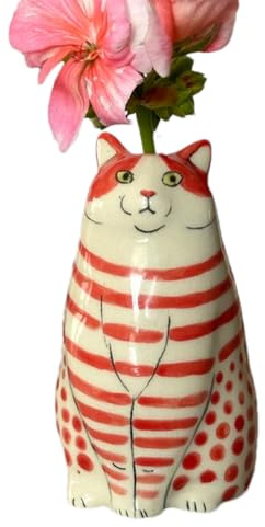 Cat Flower Vase Decor - Wunderlicher Katzen -Pflanzer -, dekorative Keramikkatze Vase | Künstlerische Polka -Dot -Blumenglas für Innenhäuser, süße Tiertischkulptur für Pflanzen Di