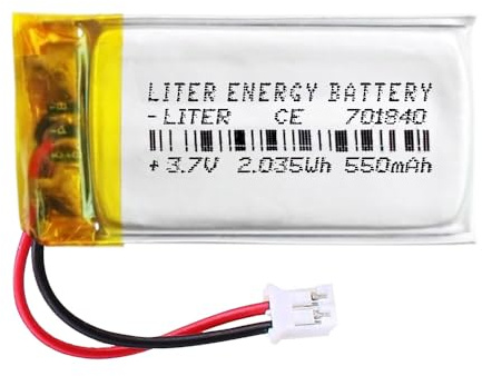 Batterie 701840 LiPo 3.7V 550mAh 2.035Wh Rechargeable avec Connecteur PH2.0 (JST-PHR-02) Type B Lithium: Assurez-vous que la polarité de l'appareil correspond 42x18x7mm (PH2|550mAh|701840)