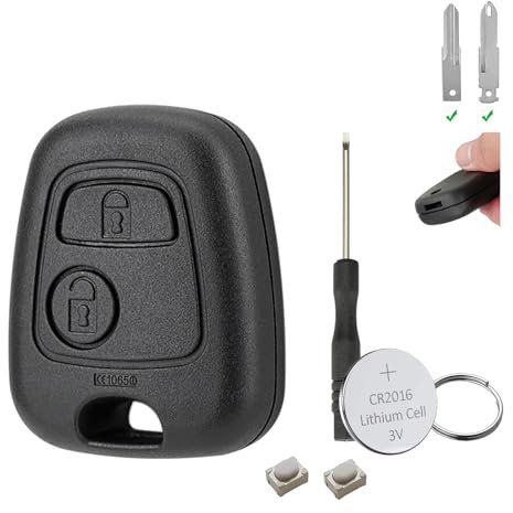 2 Tasten für Peugeot-Schlüsselanhänger, Ersatz-Schlüsselgehäuse, Schlüsselgehäuse für Peugeot 107, 207, 307, 407, Citroen C1, C2, C3, C4, C5, Xsara Picasso Berlingo, Fernbedienungs-Reparatur-Set (ohne