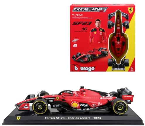 Bburago Formel 1 KIT Ferrari SF23 (2023): Modellauto Bausatz im Maßstab 1:24, 45-teilig, von Fahrer #16 Charles Leclerc, Window Box, 27cm, schwarz-rot (18-26851)