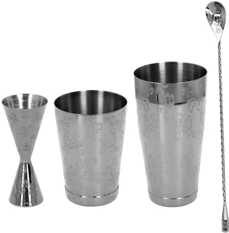 Boston Cocktail-Shaker-Set, Edelstahl, Vintage-Druck, Sieb, multifunktional, für Bartending, 304 Stahl (B)