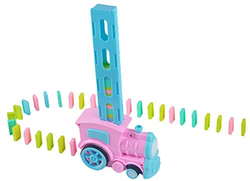 NUZKQLHZ 60x Domino Blocks Electric Train Rally Toy Set Train Model Pink