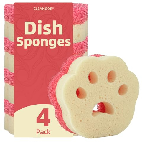 Cleangor 4 Piezas Estropajos para Manchas Difíciles, Superficies Delicadas | Esponjas para Platos con Control de Temperatura por Ambos Lados, Esponjas de Cocina, No Rayan, Fáciles de Limpiar