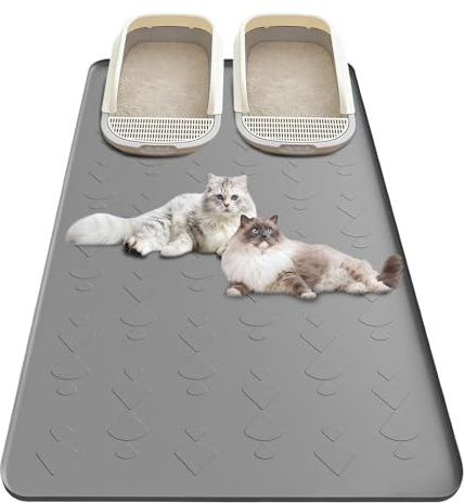 Ecofocet 86x56 cm Tappeto Lettiera Gatto,Tappetino Lettiera Gatto,Tappetino gattos lettiera,Tappeto per lettiera gattos,Silicone Impermeabile,Per Ciotola e Lettiera
