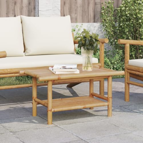 JHQHSM Table basse en bambou 70 x 40 x 35 cm avec espace de rangement et plateau de table stable pour l'intérieur et l'extérieur | Design à lattes durable pour la ventilation | Polyvalent pour le