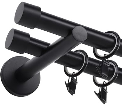 Fenster DEKOR - Gardinenstange Schwarz - Gordijnroede 220 cm - Elegante Modern Vorhangstange - 2-läufig stange vorhang - Karniesabschluss wählbar - Vorhang Stangen Schwarz Kappe