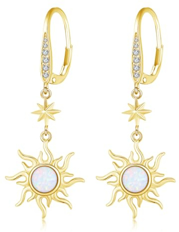 REDSUN Mondstein Ohrringe 925 Sterling Silber Achtzackiger Stern Sonne/MoonHänge Ohrringe Regenbogen Mondstein Schmuck für Mädchen Mutter Tochter Damen Freundin Geschenk