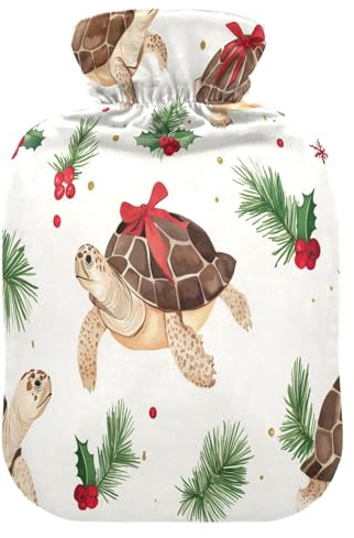 Turtle Pine Branches Wärmflasche mit Fleece-Bezug, PVC-Wärmbeutel, 2 Liter