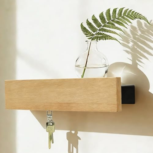 JOYBELLA Schlüsselbrett aus massivem Buchenholz – 2 cm starkes, modernes Schlüsselregal mit unsichtbaren Haken – Wandmontage für Flur und Garderobe