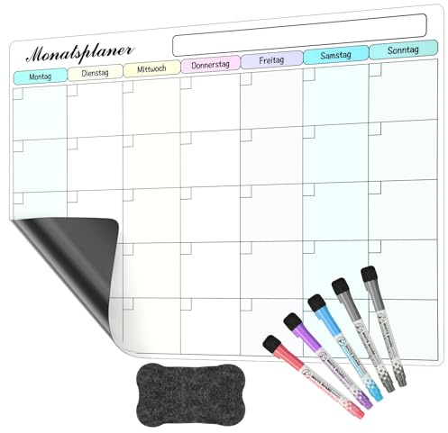 SONNELD Magnetischer Wochenplaner abwischbar für Kühlschrank – Wiederverwendbarer Whiteboard-Familienkalender mit 5 Stiften & Radierer, für Küche, Büro, Schule, Kinder42 x 30 cm