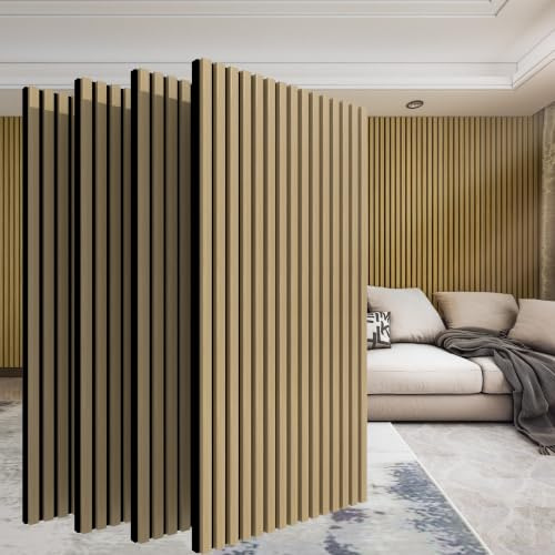 AMIGO Akustikpaneele holz,4 Stück 120 x 60cm - 2,88m² Wandpaneele holz Holzpaneele wand als Schallschutzplatten, Wandverkleidung Holzoptik für Wanddeko Wohnzimmer, Büro, Küche,Eiche