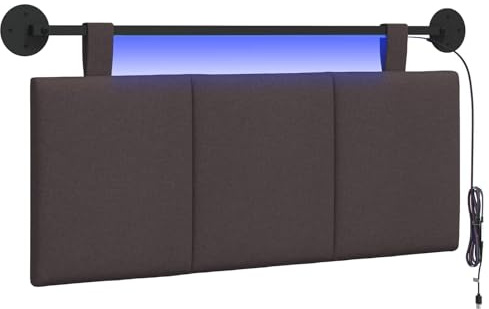 vidaXL Hängendes Kopfteil Mit LED Licht Dunkelbraun Stoff, Schlafzimmer, Rechteckig, Modern, Wandmontage, Anpassbares Kopfteil, Ergonomisch, Platzsparend, Akzentpaneel