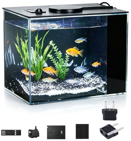 4.6L Kleines Aquarium, Mini Betta Aquarium Komplettes Set mit LED Beleuchtung und Filtersystem, Klein Schreibtisch-Aquarien aus Acryl, Leise Pumpe, für kleine Fische Garnelen Pflanzen