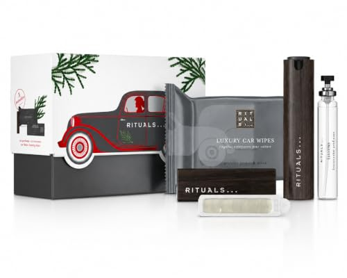 RITUALS The Ritual of Homme Car Perfume Gift Set – Includes Car Perfume, Wipes, 2 Refillable Air Fresheners and a reusable wooden holder – with Arabian Amber and Musk