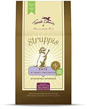 Terra Canis Ente, Banane & Kamillenblüte - Struppis, 375g I gebackene Hundekekse | Premium Hundesnack in 100% Lebensmittelqualität Aller Rohstoffe I Getreide - & glutenfrei