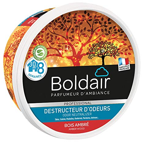 BOLDAIR - Destructeur d'Odeurs en Gel Ambre - Neutralise les Mauvaises Odeurs & Parfume l'Air - Made in France - Boîte Diffuseuse 300 g