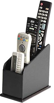 JACKCUBE Design 4 Fächer Leder Fernbedienungs-Organizer Halter Controller TV Guide Medien Aufbewahrungs-Box (schwarz/ 9,9 x 16 x 16,7 cm) - :MK292A