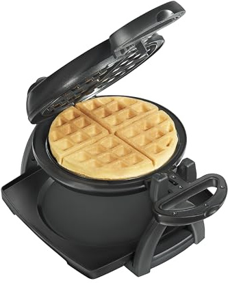 Proctor Silex Belgian Waffle Maker with Nonstick Plates, Single Flip, Cool-Touch Handle and Removable Drip Tray for Easy Cleanup Black (26090PS)