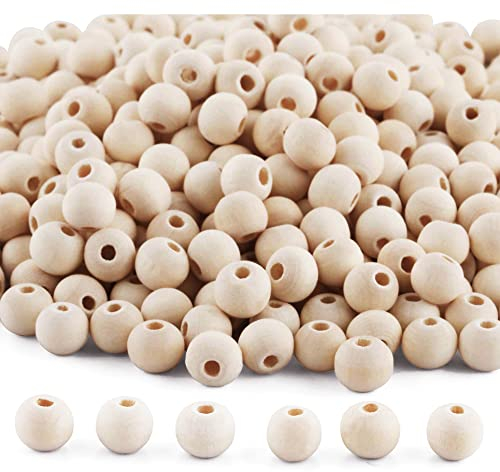 500 Stück x 8mm Natur Holzperlen Unbehandelt Holzkugeln, Rund Holz Perlen Mini Zwischenperlen mit Loch 2mm für basteln auffädeln DIY Schmuck Armband Halskette etc.