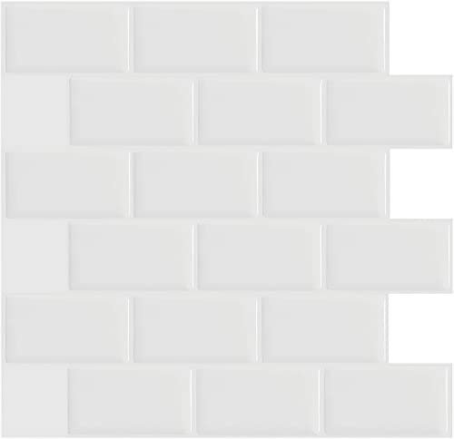 Ecobeautymo 3D Fliesenaufkleber Küche, PVC Fliesen Selbstklebende Fliesensticker Bad Fliesendekor, Klebefolie Fliesen Weiß Wasserdicht Wandaufkleber 30.5x30.5cm(4 Blatt)