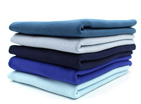 VmG-Store 5x 0,25m Bündchenstoff Set Schlauchware 70cm breit 95% Baumwolle, 5% Elasthan Auswahl Jersey (Blautöne, 5er Set)