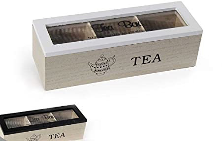 Gicos Import Export Srl Scatola cofanetto in legno 24 * 8 * 7 cm porta bustine the decoro tea shabby chic colori assortiti MOG-813351