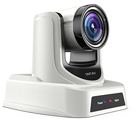 SMTAV Cámara PTZ de transmisión y conferencia Full HD blanca, compatible con POE (20X, NDI)