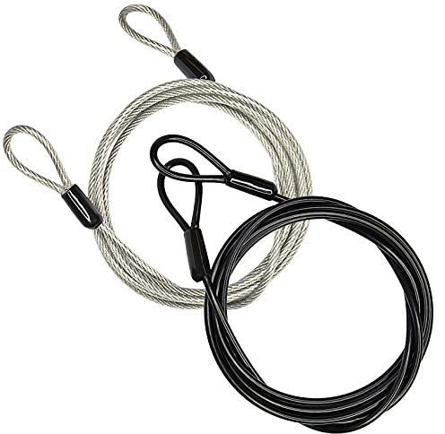 Cable de seguridad para viajes al aire libre, 100 cm, 3 mm, cable de seguridad trenzado con revestimiento de acero, cuerda de alambre de seguridad de doble bucle, GOMRQING ligero (paquete de 2)