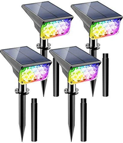 NATPOW Luces Solares LED Exterior RGB, 20 Focos Led, Lámparas Impermeables IP65 para Jardín, Patio, Calzada, Piscina y Camping (4 Piezas)