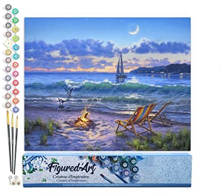 Figured'Art Malen Nach Zahlen Erwachsene Abendlicher Strandausblick - Paint by Numbers Basteln DIY Bastelset 40x50cm ohne Holzrahmen