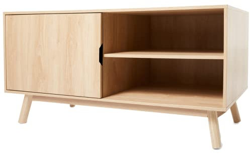 Mueble de TV EURASIA® para Salon - Diseño Nordico - Madera MDF Bolsillo de TV 1 Puerta y 2 Baldas - Patas - 100 x 40 x 50 cm