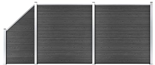 Susany Zaunelement Set WPC Gartenzaun Sichtschutz Windschutz 446 x (105-186) cm (B x H),Zaun Sichtschutzzaun Lamellenzaun Windschutz Zaun Windschutzzaun Terrasse Stecksystem Lärmschutz