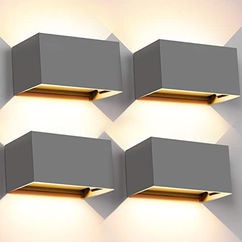 Kingwei 4 Pezzi Applique da Parete Interno 20W Esterno Angolo del Fascio Regolabile Moderno Lampade 3000K Bianco Caldo IP65 Impermeabile Grigio