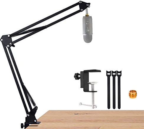 Rakkitomato Blue Yeti X & Nano Mikrofonarmständer, Schwarz, moderner Stil, Stahl und Zink, 1/4 Zoll auf 5/8 Zoll Adapter, 81,3 cm maximale Höhe, 1 kg Maximalgewicht
